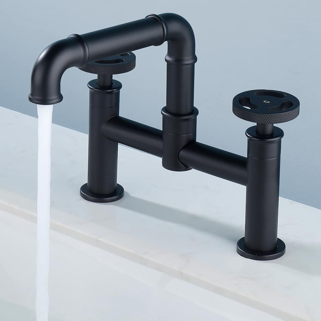 Modern Industrial-style 2-Hole Bathroom Faucet Widespread in Black