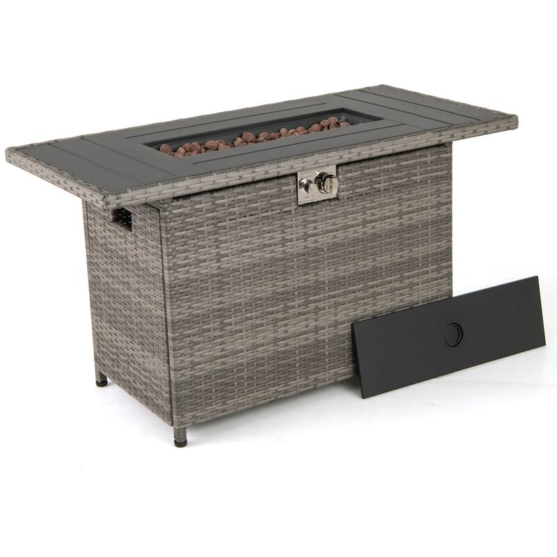 Costway 44.5" Propane Fire Pit Table with Metal Slatted Tabletop & - See Details - Grey