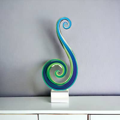 HomeRoots 16" Blue and Green Murano Glass Modern Abstract Tabletop Sculpture - 3' X '15.5' X '7