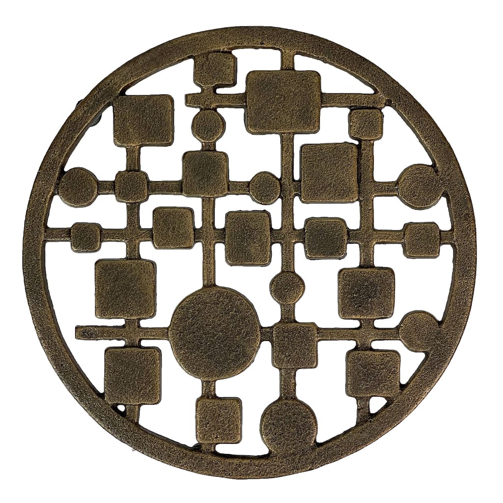 Cast Iron Circles & Squares Trivet Bronze, 8" Mid Century Modern - 0.5 X 8 X 8 inches