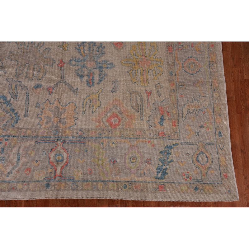 Hand Knotted Oriental 100% Wool Carpet Transitional All-Over Beige & Ivories Oushak Area Rug - 12' 5'' X 8' 7''