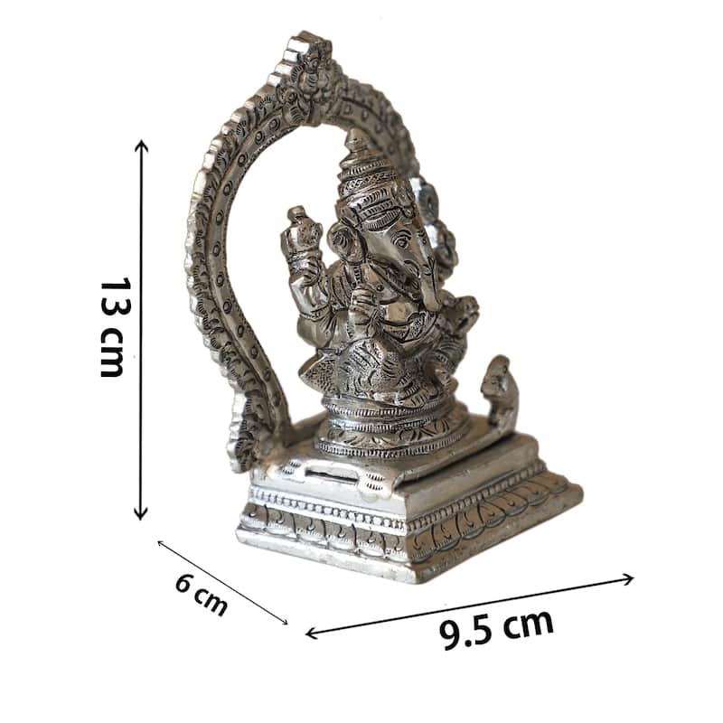 Cottage Handicraft ,Silver Ganesh Arch Statue with Free Elephant Gift - 9.5cm x 6cm x 13cm