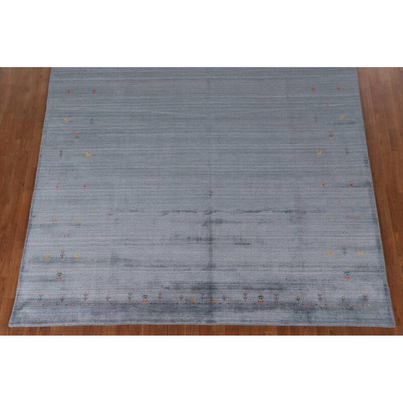 Blue & Gray Gabbeh Oriental Area Rug Handmade Wool Carpet - 8'1"x 9'7"