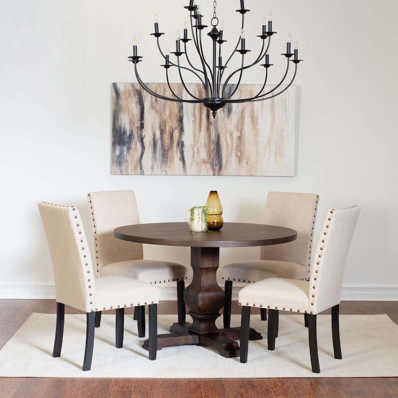 Roundhill Furniture Kohland 5-piece Dining Set, Pedestal Round Table with 4 Stylish Chairs - Tan