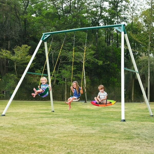 Hapfan 9.5' Heavy Duty Metal Swing Set Tall Swing Sets with Saucer