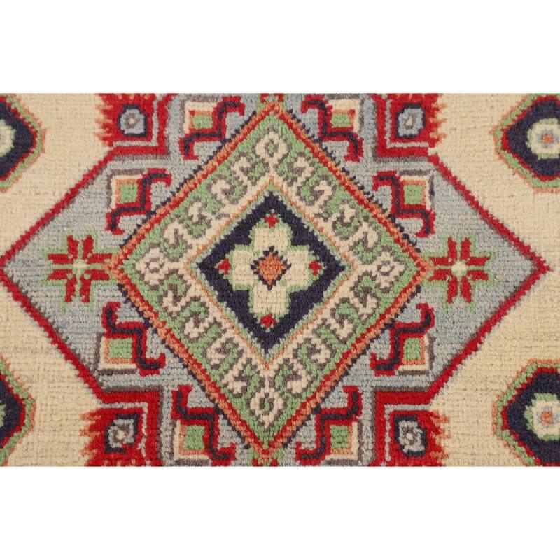 Beige Kazak Area Rug Handmade Oriental Wool Carpet - 4'9" x 6'7"