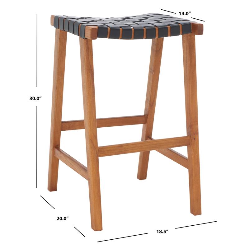 SAFAVIEH Remzija 30-inch Woven Leather Rectangle Bar Stool - 20" W x 19" D x 30" H