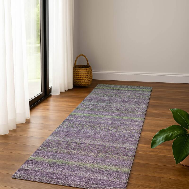 Premium Washable Super Soft Boho Stripes Mayfield Rug - Purple - 2'3" x 7'6"