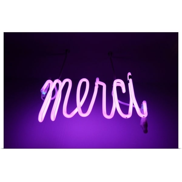 "Pink and purple Neon light sign saying merci " Poster Print