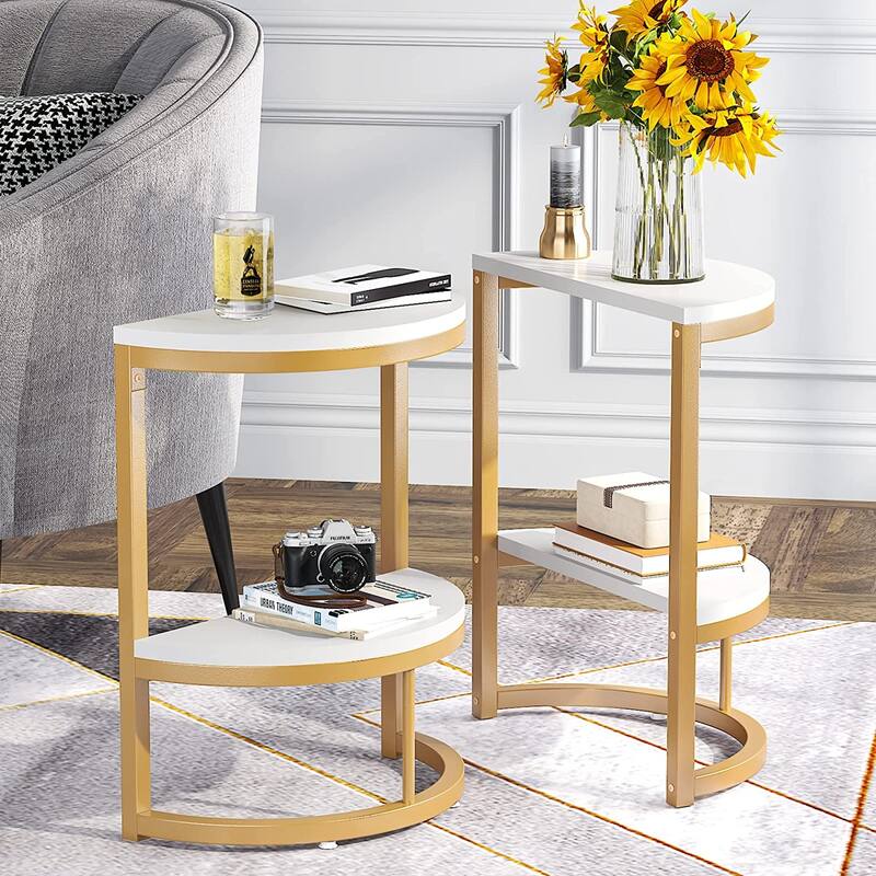 End Table Half Round, Narrow Side Table, Slim C Table for Sofa Couch