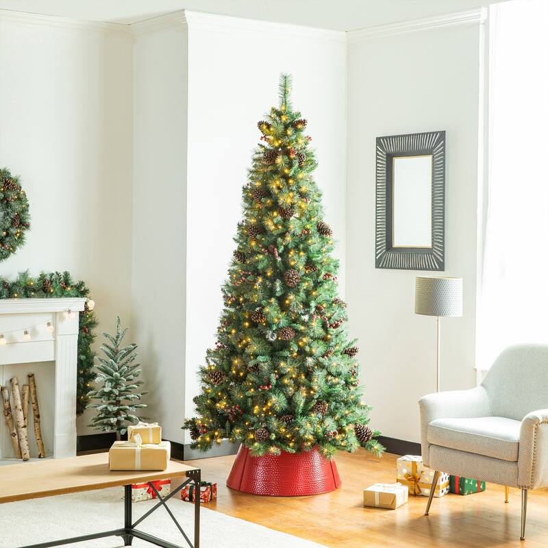 Glitzhome 26"D/22"D Hammer-harden Textured Metal Christmas Tree Collars