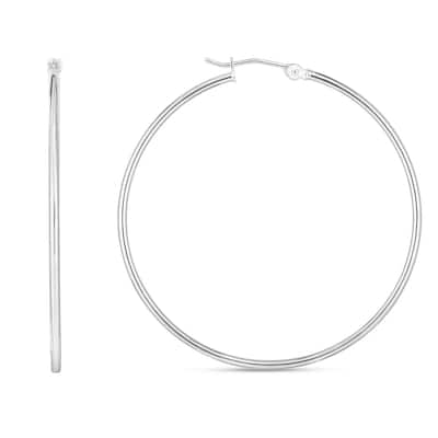 Curata 14k White Gold 1.5x45mm Shiny Round Tube Hoop Earrings With Hinged Clasp