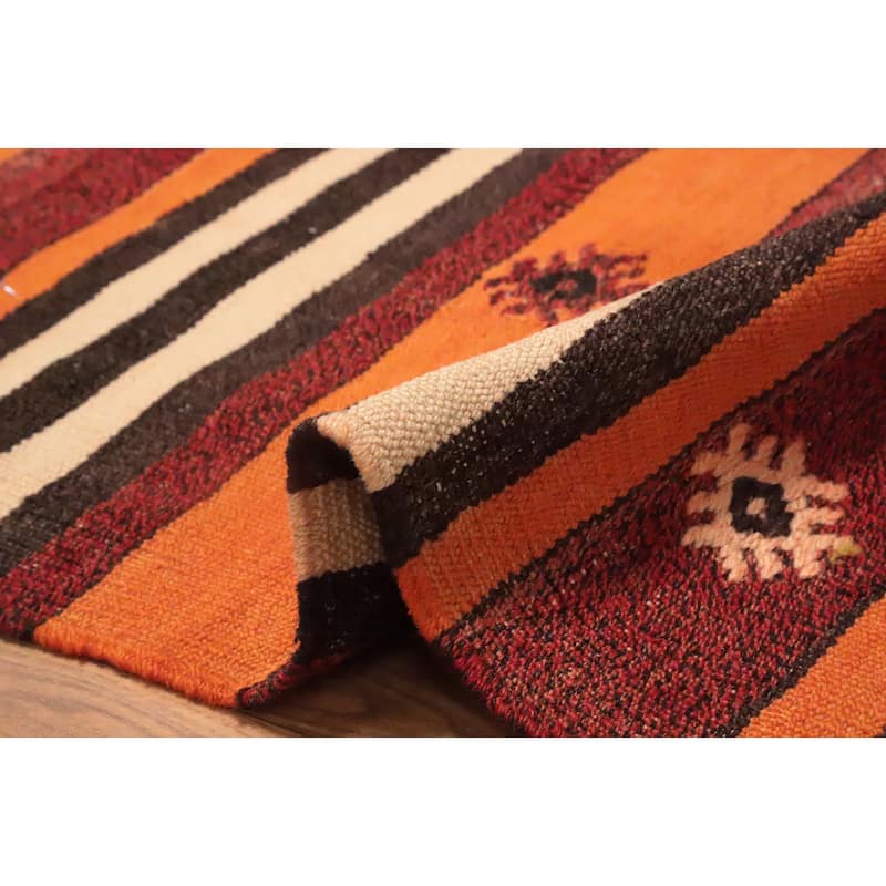 Hand Woven Oriental 100% Wool Carpet Southwestern Tribal Oranges & Rust Kilim Area Rug - 9' 11'' X 5' 7''