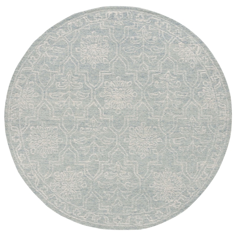 SAFAVIEH Handmade Micro-Loop Annkathrin Wool Rug - 6' Round - Light Grey/Ivory