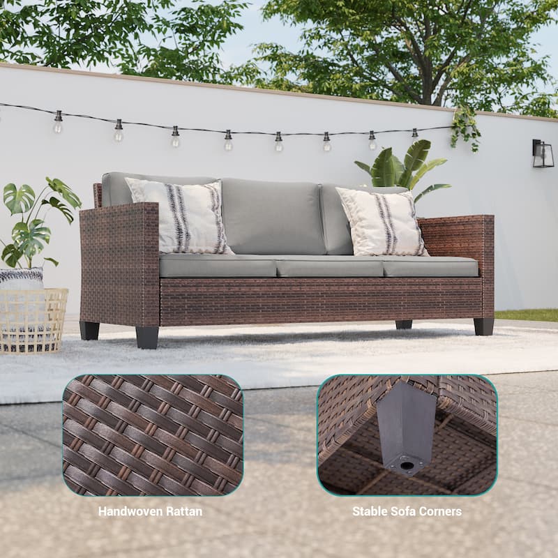 BONOSUKI 3-Piece Patio Sofa Set Brown Rattan Furniture with Ottomans