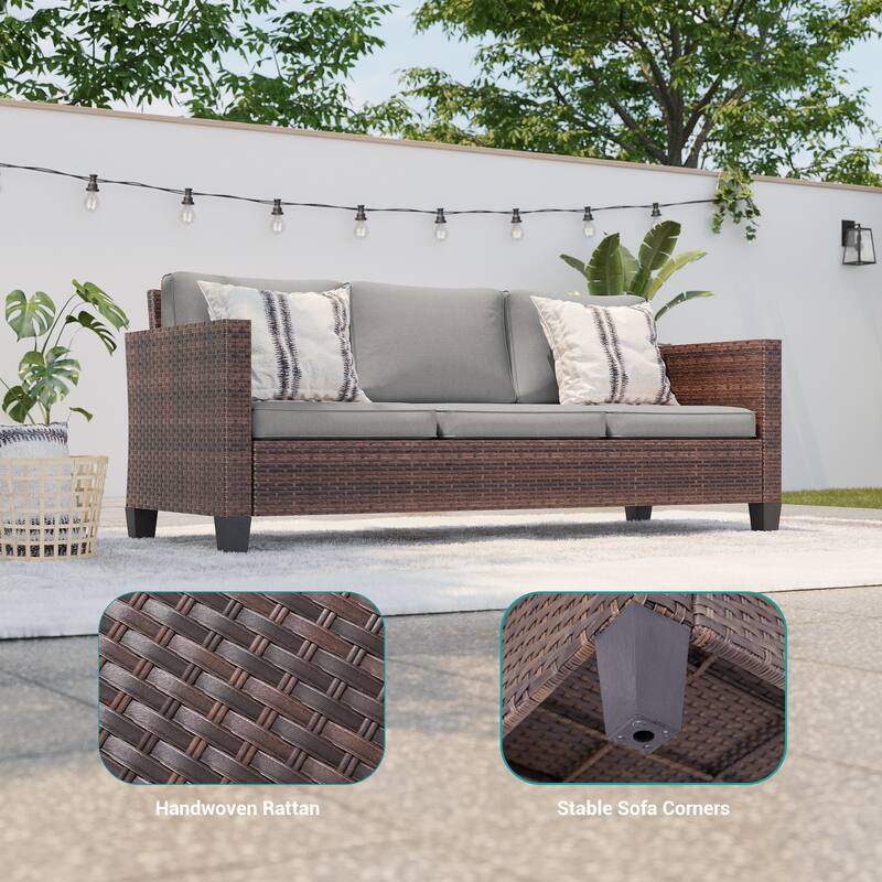 BONOSUKI 5Pcs Patio Furniture Swivel Rocking Sofa Set Brown Rattan