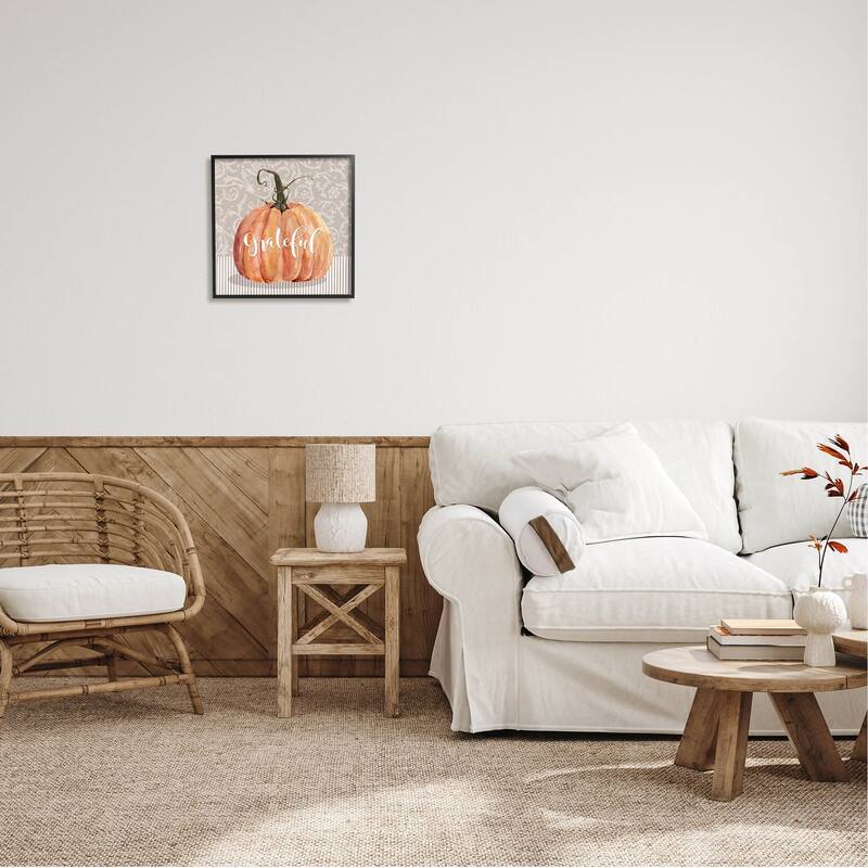 Stupell Grateful Autumnal Pattern Pumpkin Framed Giclee Art, Design by Livi Finn