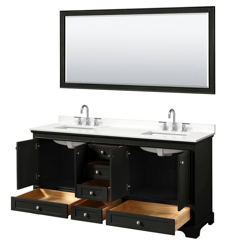 Deborah 72-inch Double Vanity, Quartz Top, 70-inch Mirror