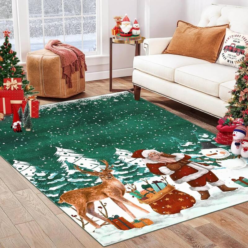 Soft Non-Slip Washable Christmas Santa Claus Area Rugs, Xmas Holiday Decor, Green - 6*9ft