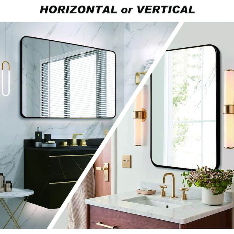 Bathroom Mirror for Over Sink Wall Mirror Metal Frame Rounded Rectangular Vanity Mirrors for Bedroom Living Room Entryway Decor
