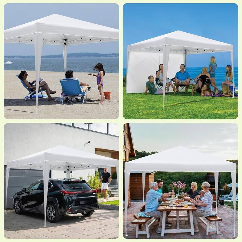 10X10 Ft Instant Waterproof Portable Pop-Up Canopy Tent with 4 Sidewalls for Outdoor Camping, Beach, Backyard