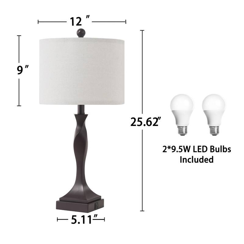 KAWOTI 25.62 inch Table Lamp Set with USB Ports, Bulbs(Set of 2)