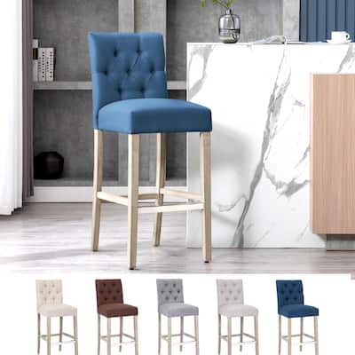 Carter 29" Button Tufted Bar Stool, Antique Gray Finish
