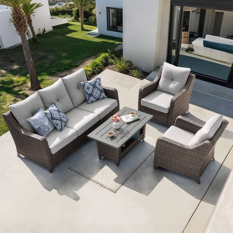 Patio 4-Piece Conversation Set Wicker Sofa Set with Soft Cushions
