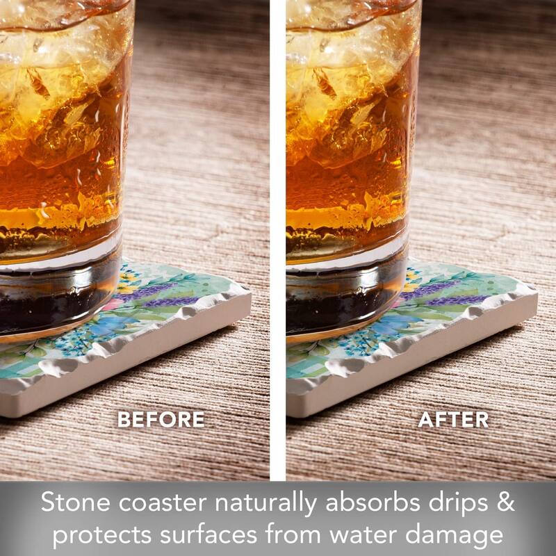 CounterArt Fresh Flower Market Absorbent Stone Tumbled Tile Coaster Set of 4 Made in The USA Protective Cork Backing
