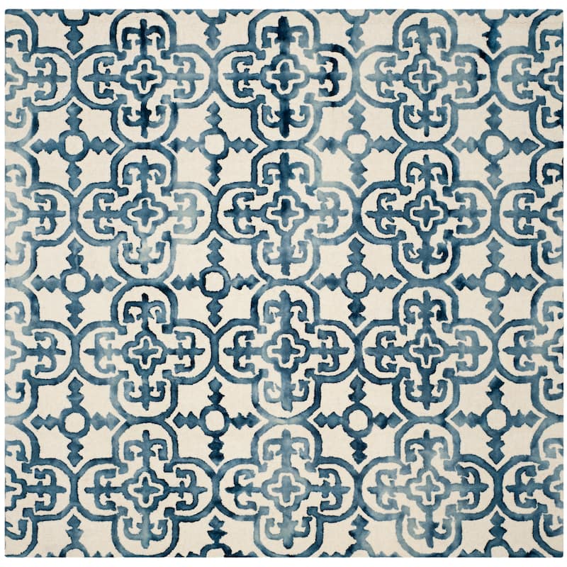 SAFAVIEH Handmade Dip Dye Reintraut Watercolor Vintage Boho Wool - 7' x 7' Square - Ivory/Navy - Square/Runner