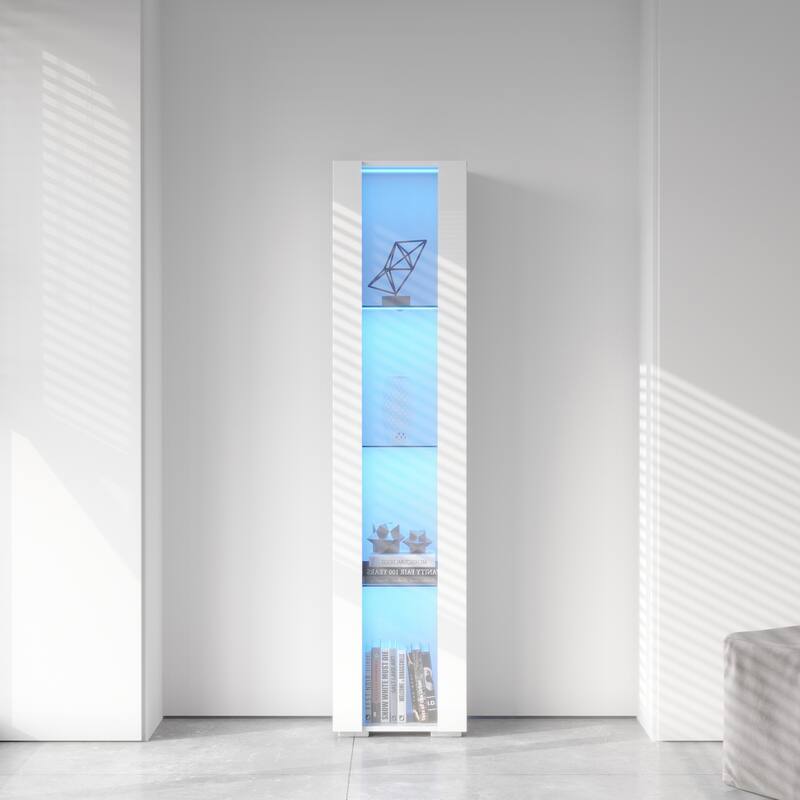 Tall Storage Cabinet with LED Lights 12 Colors - White