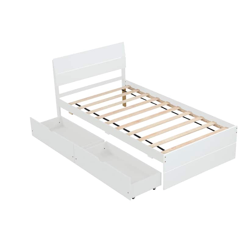 Modern Twin Size Platform Bed with 2 Drawers,High Gloss Headboard and Footboard