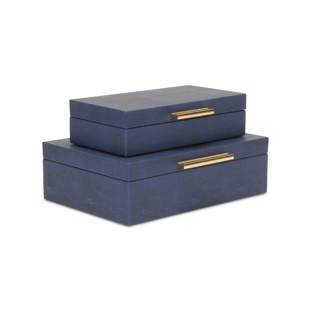 Handcrafted Faux Shagreen Decorative Boxes - 11.75" - Navy Blue and Gold - Set of 2