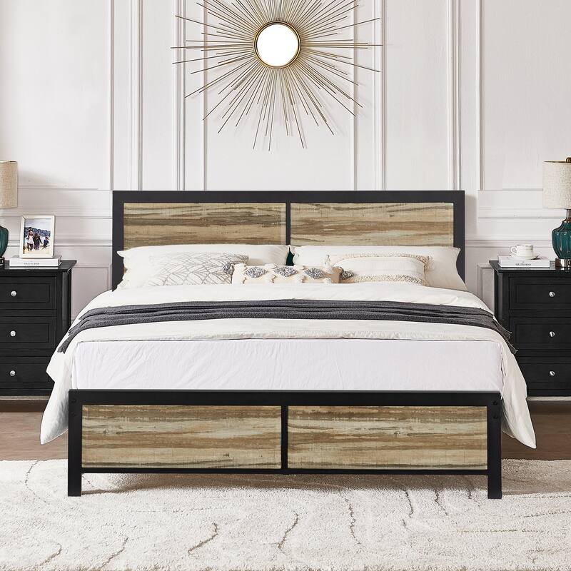 Javlergo Platform Bed Frame with Headboard No Box Spring Needed, Slate - Queen