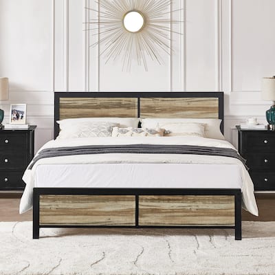 Javlergo Platform Bed Frame with Headboard No Box Spring Needed, Slate