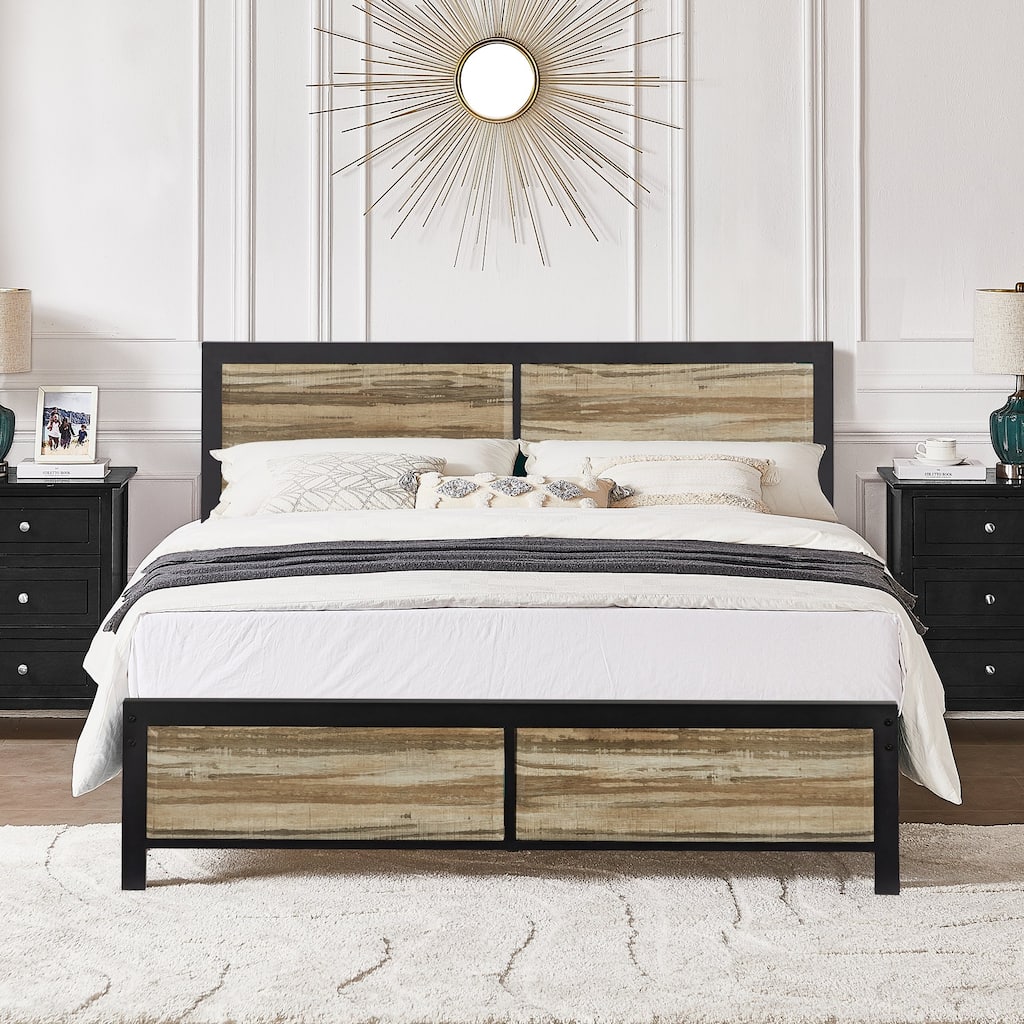 Javlergo Platform Bed Frame with Headboard No Box Spring Needed, Slate