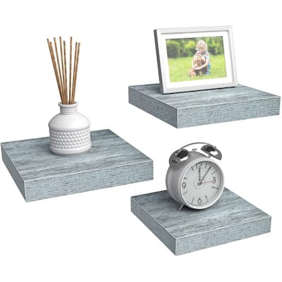 3 Pack Square Mounted Floating Shelves - Rustic Wood Display Ledge Storage Shelf - 9.25" L X 9.25" W X 1.5" H