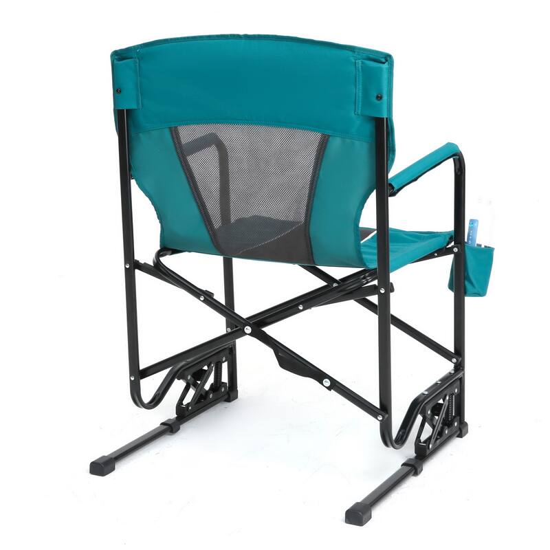 Outdoor Portable Folding Rocking Chair with Armrests and Drink Holder