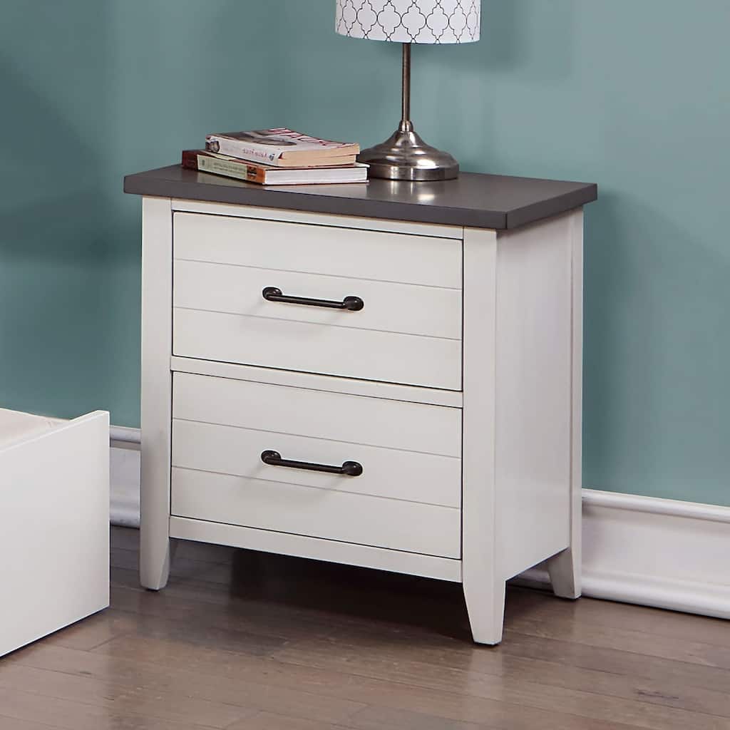Nightstand Bedroom 1pc Nightstand Solid wood Appliance Pull 2-Drawers bedside Table Top, Two Tone