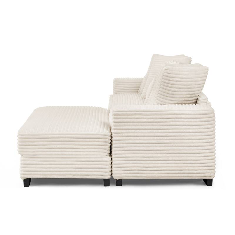 L-Shaped Convertible Sectional Sofa with Ottoman, Corduroy Tufted Upholstered Sleeper Sofa, Modular Corner 3 Seat Sofa