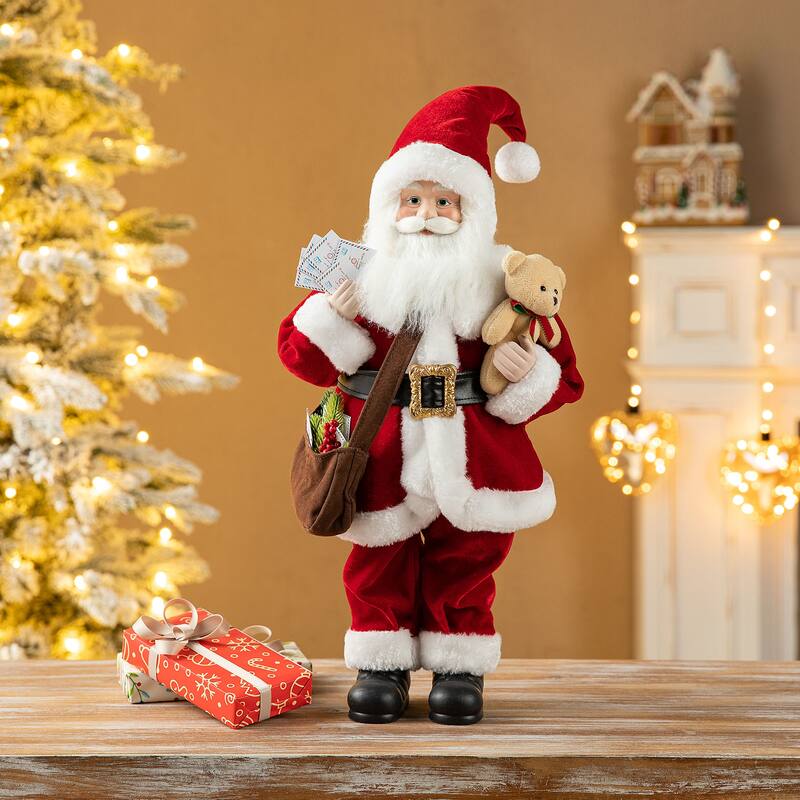 Glitzhome Christmas Lifelike Standing Santa Figurine Table Top Decor