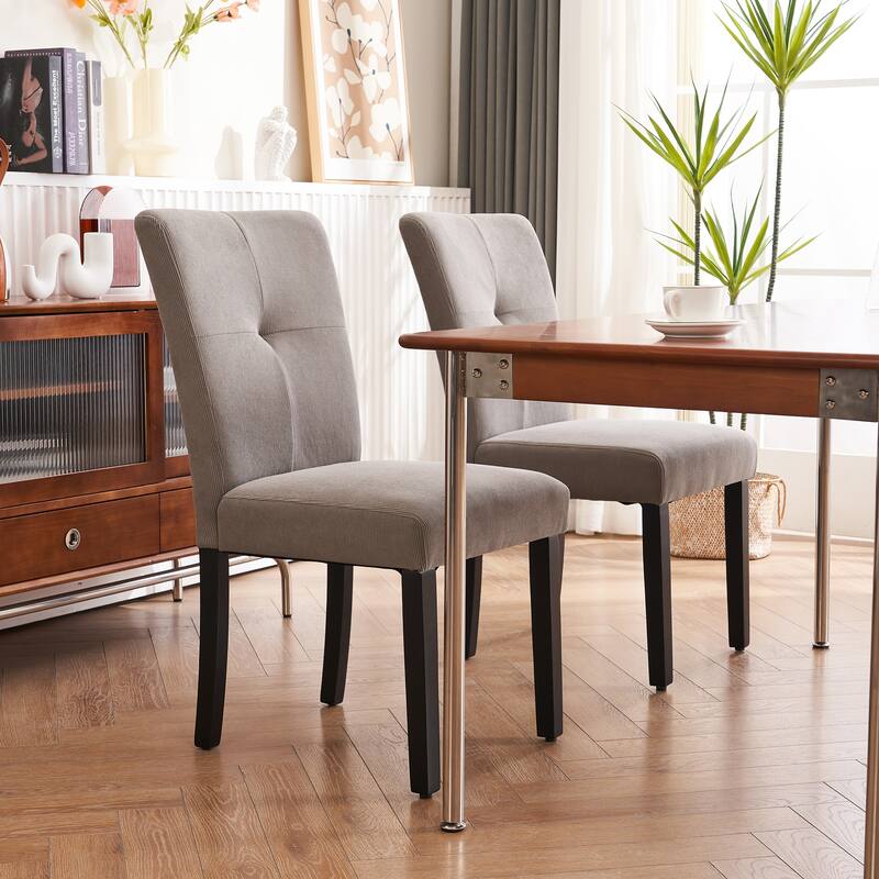 Set of 2 Fabric Upholstered Simple and Modern Design Tufted Back Dining Side Chair - Light Grey