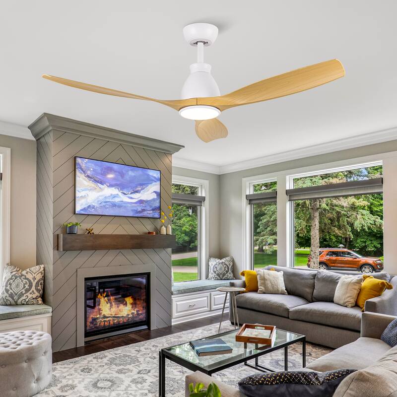 YUHAO 56 inch 6 Speed Quiet DC Motor Indoor Matte White Ceiling Fans with Lights and Remote Control