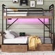 preview thumbnail 3 of 13, Detachable Bunk Bed Convertible 2 Beds, Black Metal Twin XL Over Twin XL Bed Frame with 2 Drawers, Lights and Charge Station