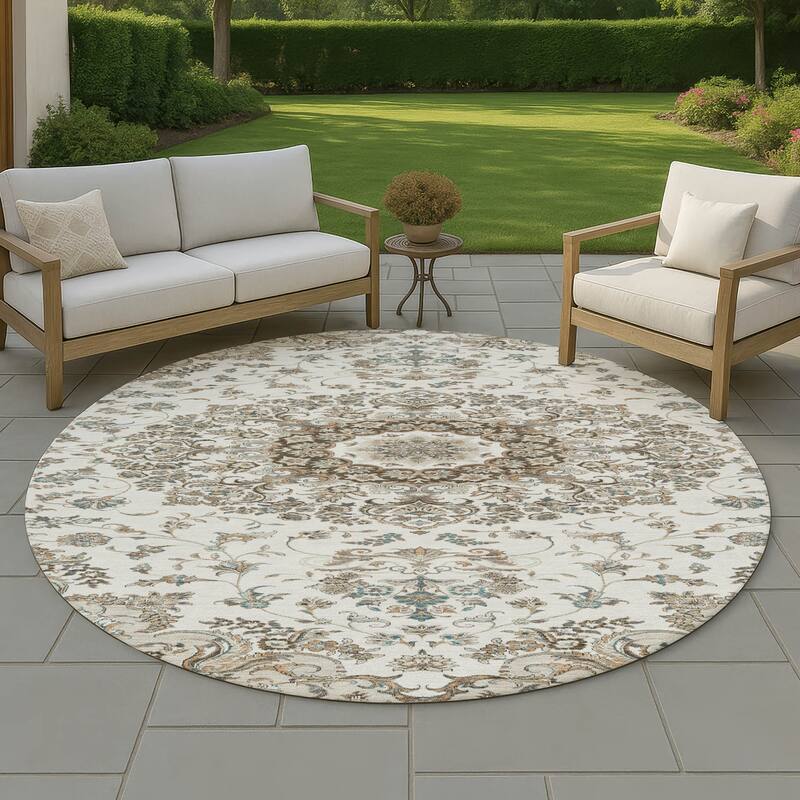 Machine Washable Indoor/ Outdoor Traditional Niko Chantille Rug - Ivory - 8' x 8'