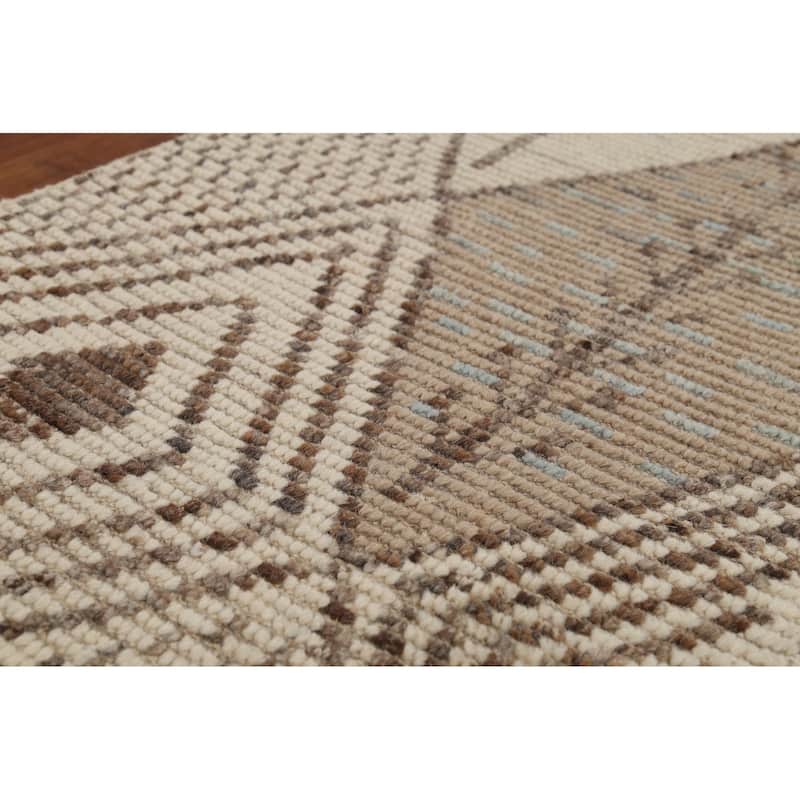 Geometric Moroccan Oriental Runner Rug Handmade Wool Carpet - 2'5"x 13'1"