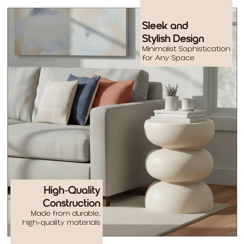 Sonia 13" Round Fiberstone Side Table with Three-Tier Design and Powder-Coated Finish