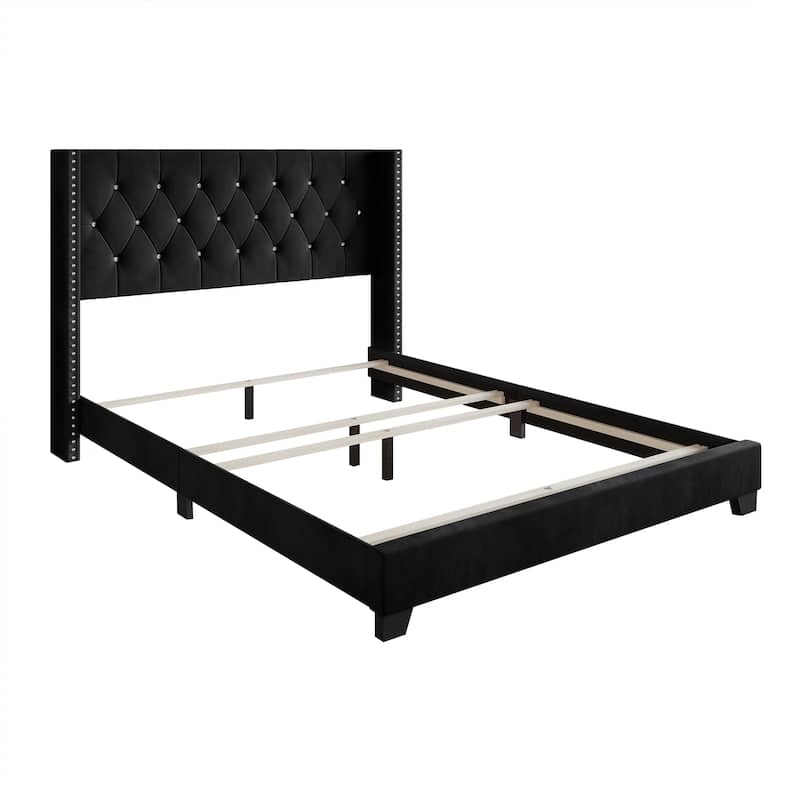 CraftPorch Glam Button Tufted Wingback Upholstered Bed