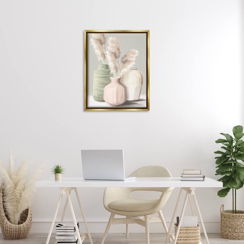 Stupell Soft Pampas Vases Framed Floater Canvas Wall Art Design By House Fenway