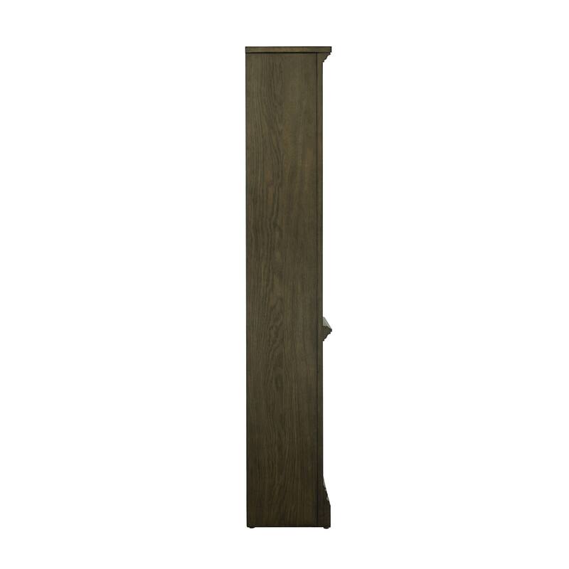 Tia 78 Inch 5 Tier Rubberwood Bookcase, 3 Adjustable Shelves, Oak Brown